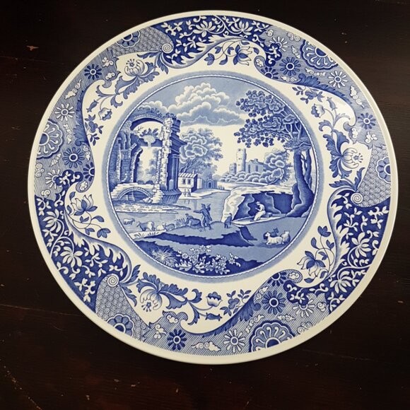 Vintage Spode Italian Blue & White Cake Plate - Elegant Serving Platter - Picture 10 of 11